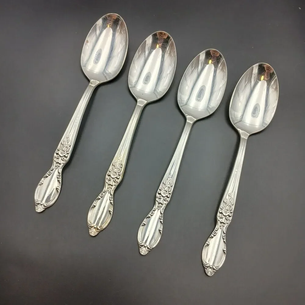 4 pcs Wm Rogers & Son IS Silverplate VICTORIAN ROSE Teaspoon 6